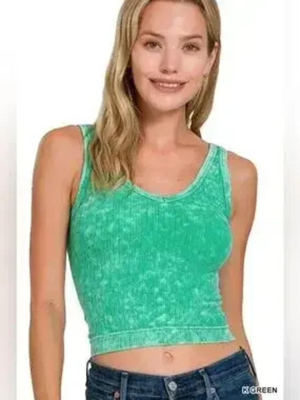ZARA Washed Ribbed Seamless Cropped V-neck Tank - Picture 1 of 4